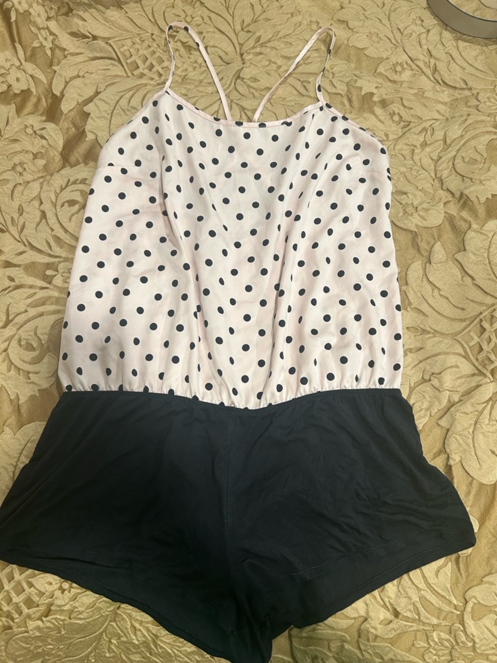 Victoria's Secret Pink and Black Polka Dot Cami Romper